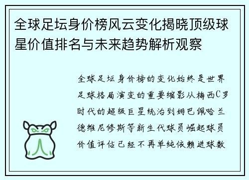 全球足坛身价榜风云变化揭晓顶级球星价值排名与未来趋势解析观察